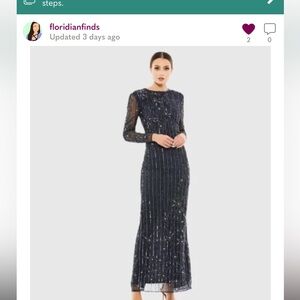 MAC DUGGAL Dress Size 16 Evening Gown Sequin Navy Blue High Neck Illusion